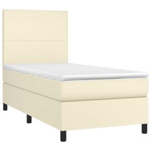 Κρεβάτι Boxspring με Στρώμα Κρεμ 90x190 εκ. από Συνθετικό Δέρμα