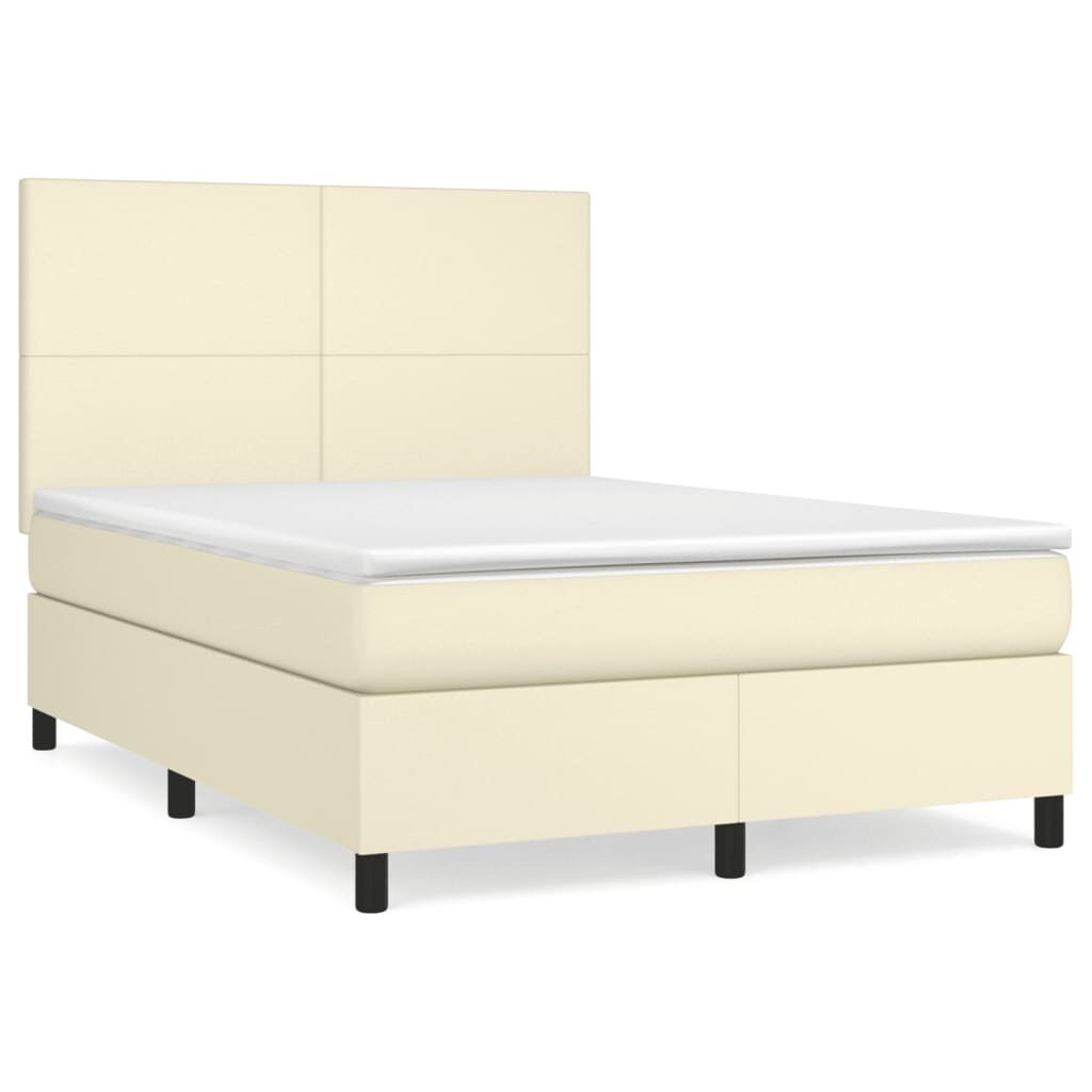 Κρεβάτι Boxspring με Στρώμα Κρεμ 140x190εκ. από Συνθετικό Δέρμα