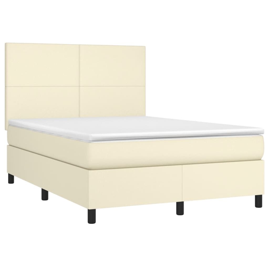 Κρεβάτι Boxspring με Στρώμα Κρεμ 140x190εκ. από Συνθετικό Δέρμα