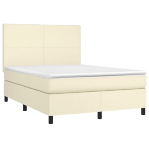 Κρεβάτι Boxspring με Στρώμα Κρεμ 140x190εκ. από Συνθετικό Δέρμα