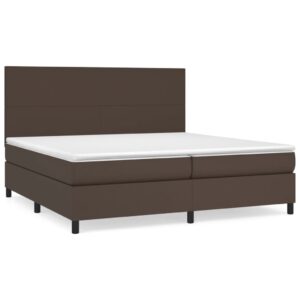 Κρεβάτι Boxspring με Στρώμα Καφέ 200x200 εκ. Συνθετικό Δέρμα