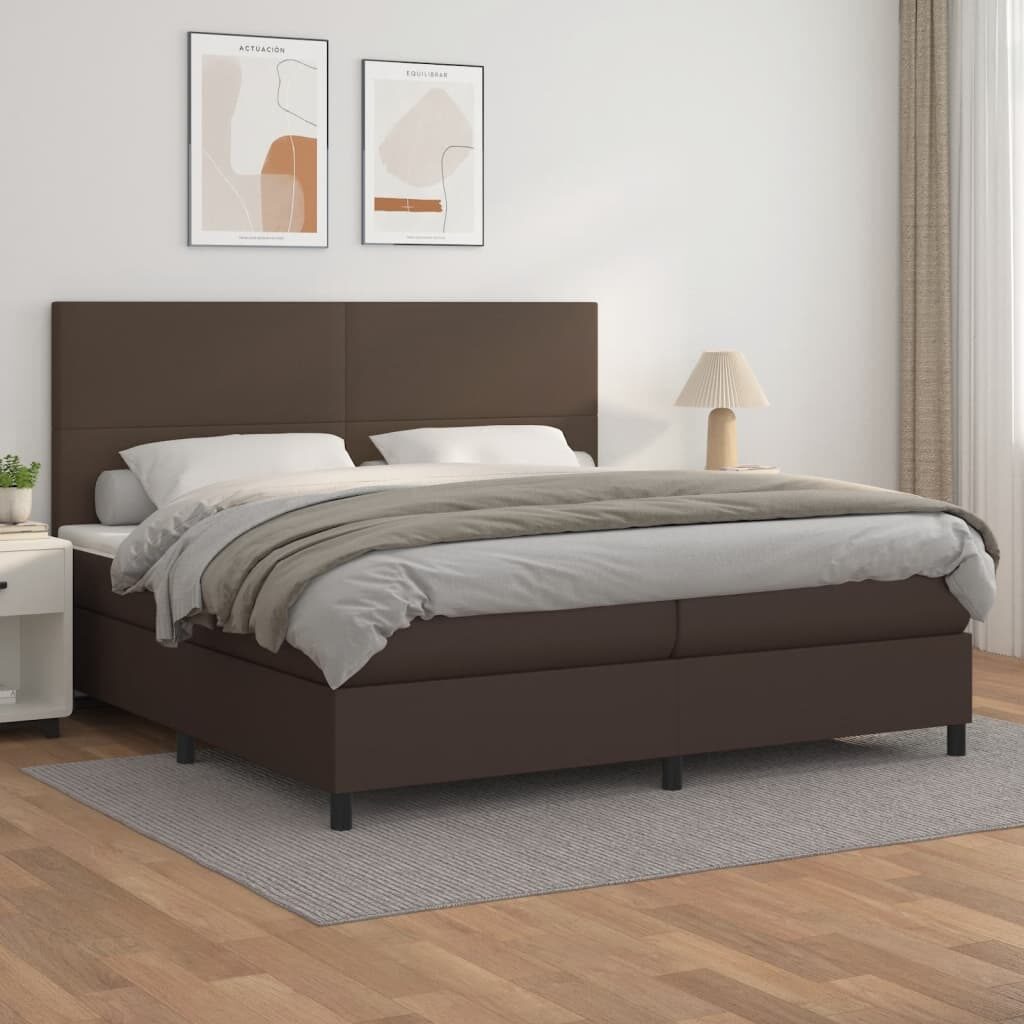 Κρεβάτι Boxspring με Στρώμα Καφέ 200x200 εκ. Συνθετικό Δέρμα