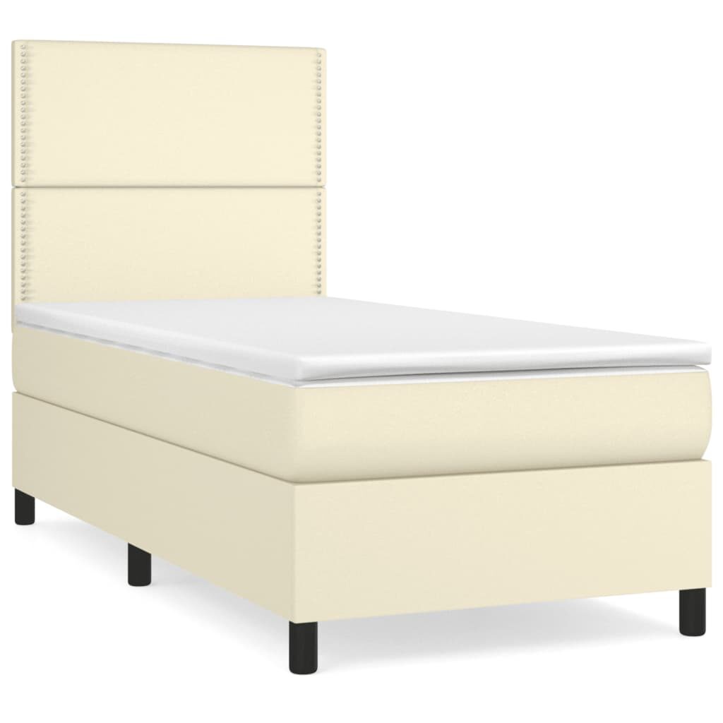 Κρεβάτι Boxspring με Στρώμα Κρεμ 90x190 εκ. από Συνθετικό Δέρμα