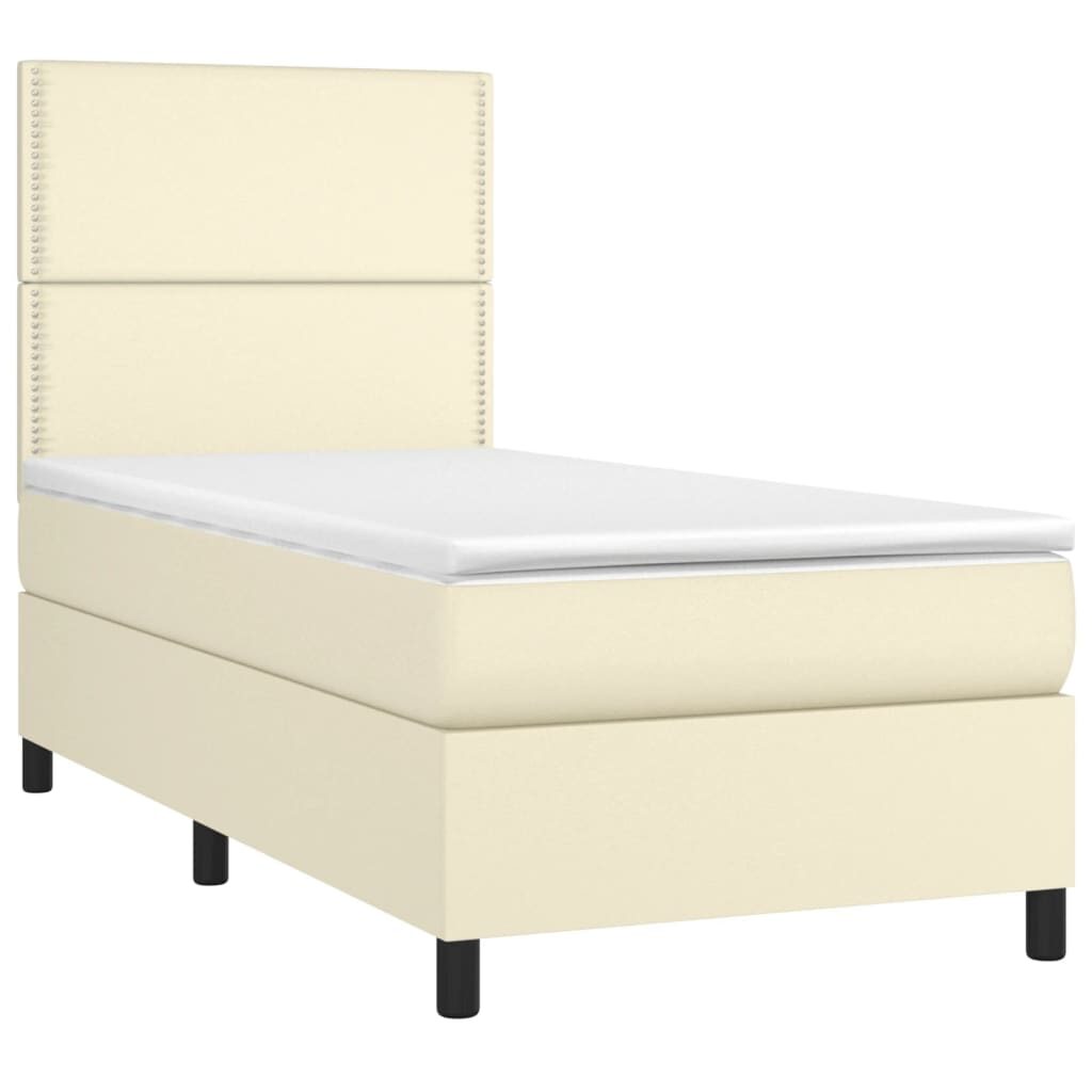 Κρεβάτι Boxspring με Στρώμα Κρεμ 90x190 εκ. από Συνθετικό Δέρμα