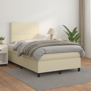 Κρεβάτι Boxspring με Στρώμα Κρεμ 120x200εκ. από Συνθετικό Δέρμα