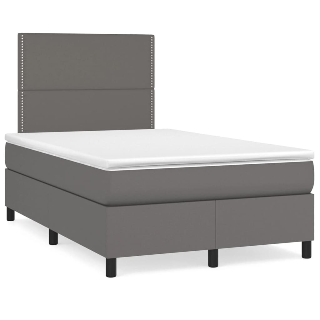 Κρεβάτι Boxspring με Στρώμα Γκρι 120x200εκ. από Συνθετικό Δέρμα