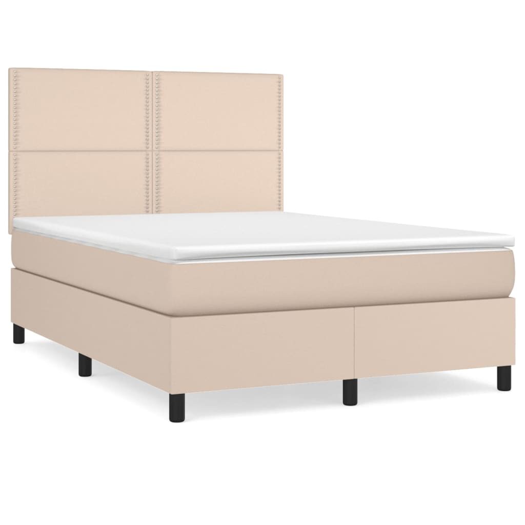 Κρεβάτι Boxspring με Στρώμα Καπουτσίνο 140x200εκ.από Συνθ.Δέρμα