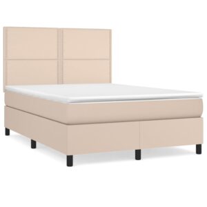 Κρεβάτι Boxspring με Στρώμα Καπουτσίνο 140x200εκ.από Συνθ.Δέρμα