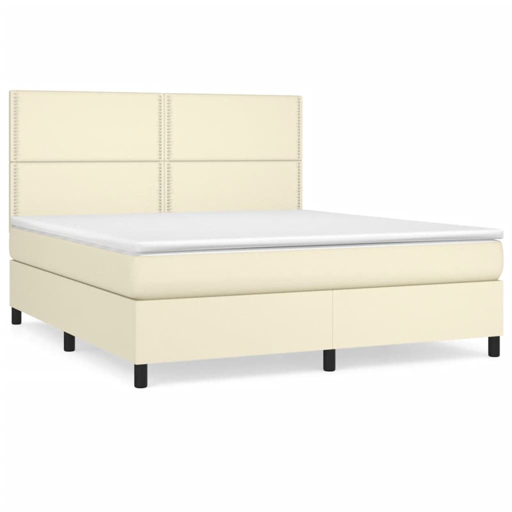 Κρεβάτι Boxspring με Στρώμα Κρεμ 180x200 εκ. Συνθετικό Δέρμα