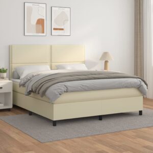 Κρεβάτι Boxspring με Στρώμα Κρεμ 180x200 εκ. Συνθετικό Δέρμα