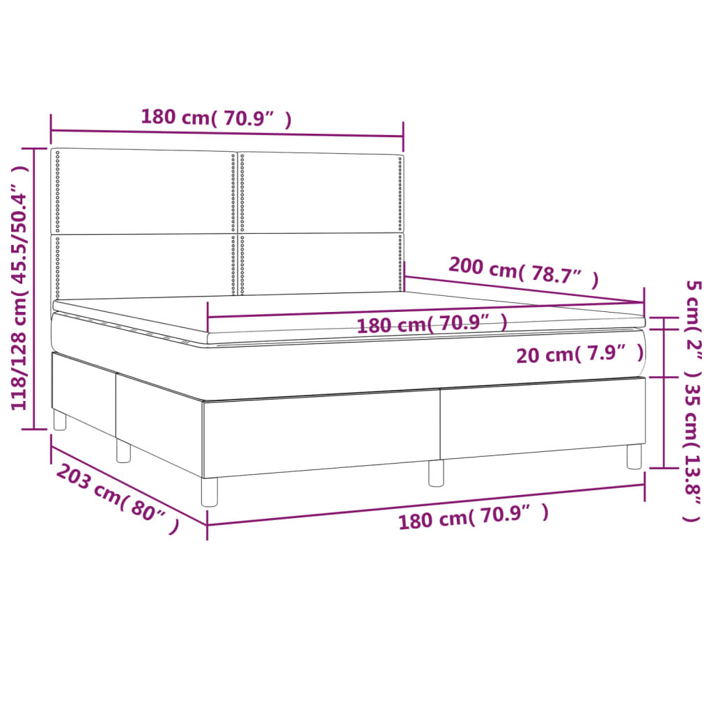 Κρεβάτι Boxspring με Στρώμα Κρεμ 180x200 εκ. Συνθετικό Δέρμα