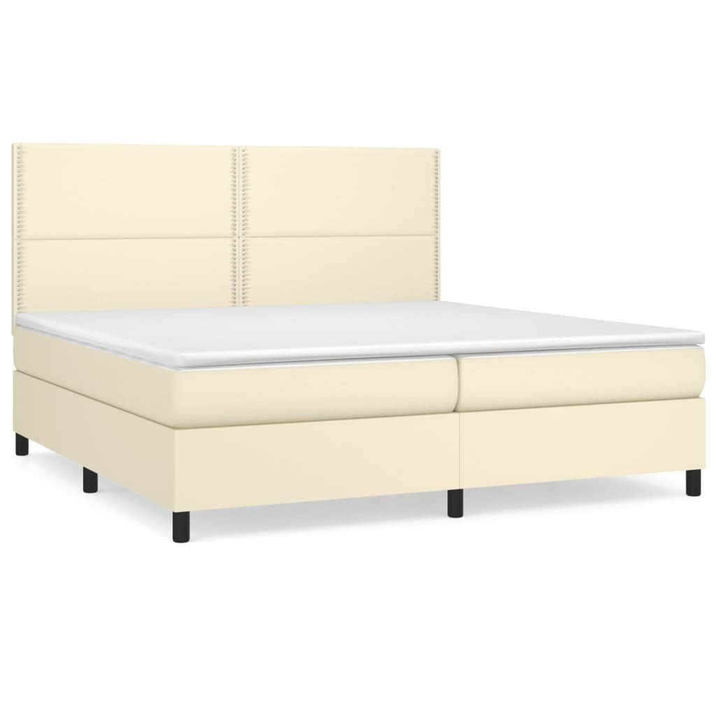 Κρεβάτι Boxspring με Στρώμα Κρεμ 200x200 εκ. Συνθετικό Δέρμα