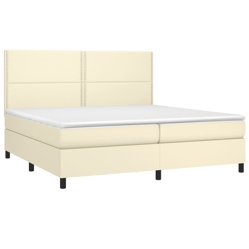 Κρεβάτι Boxspring με Στρώμα Κρεμ 200x200 εκ. Συνθετικό Δέρμα