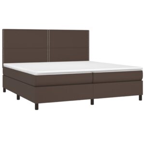 Κρεβάτι Boxspring με Στρώμα Καφέ 200x200 εκ. Συνθετικό Δέρμα