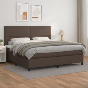 Κρεβάτι Boxspring με Στρώμα Καφέ 200x200 εκ. Συνθετικό Δέρμα