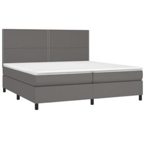 Κρεβάτι Boxspring με Στρώμα Γκρι 200x200 εκ. Συνθετικό Δέρμα