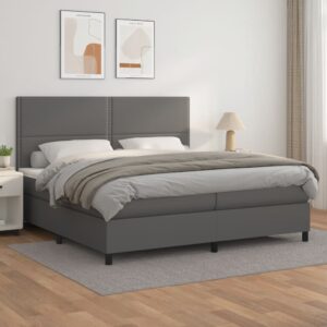 Κρεβάτι Boxspring με Στρώμα Γκρι 200x200 εκ. Συνθετικό Δέρμα