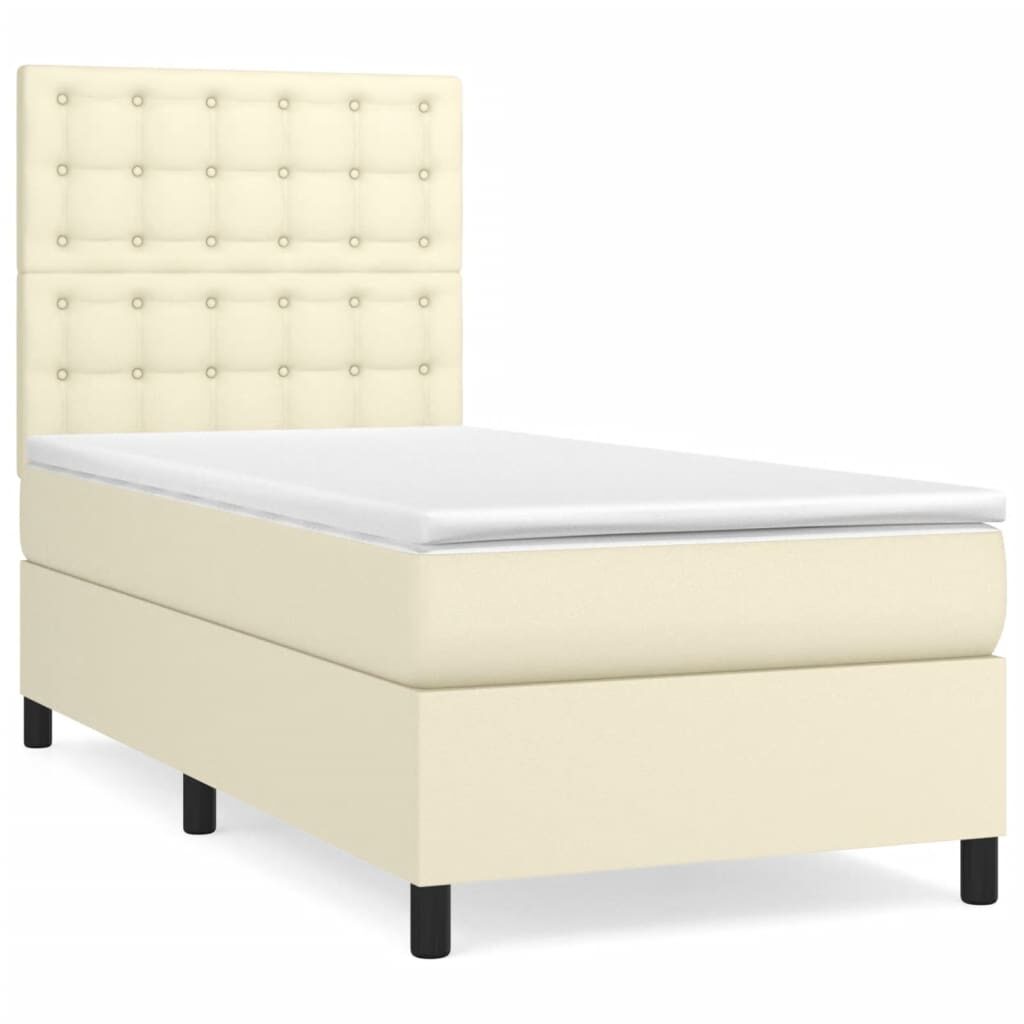 Κρεβάτι Boxspring με Στρώμα Κρεμ 90x190 εκ. από Συνθετικό Δέρμα