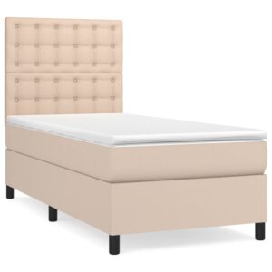 Κρεβάτι Boxspring με Στρώμα Καπουτσίνο 90x190εκ.από Συνθ. Δέρμα