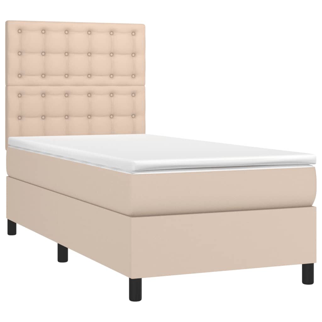 Κρεβάτι Boxspring με Στρώμα Καπουτσίνο 90x190εκ.από Συνθ. Δέρμα