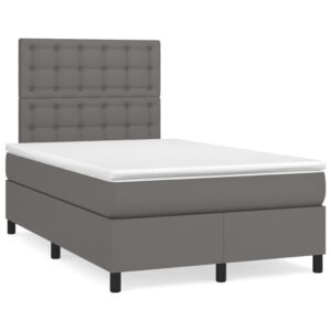 Κρεβάτι Boxspring με Στρώμα Γκρι 120x200εκ. από Συνθετικό Δέρμα