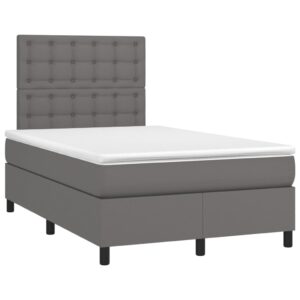 Κρεβάτι Boxspring με Στρώμα Γκρι 120x200εκ. από Συνθετικό Δέρμα