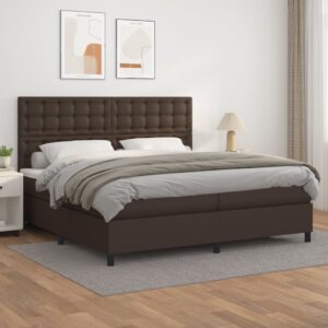 Κρεβάτι Boxspring με Στρώμα Καφέ 200x200 εκ. Συνθετικό Δέρμα