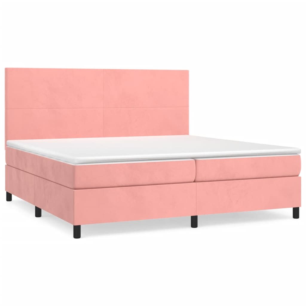 Κρεβάτι Boxspring με Στρώμα Ροζ 200x200 εκ. Βελούδινο