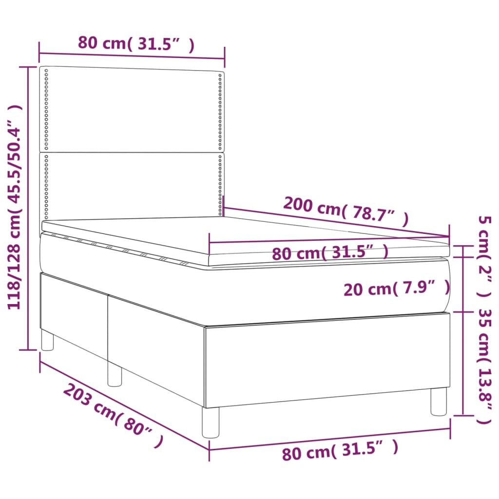 Κρεβάτι Boxspring με Στρώμα Σκούρο Πράσινο 80x200 εκ. Βελούδινο