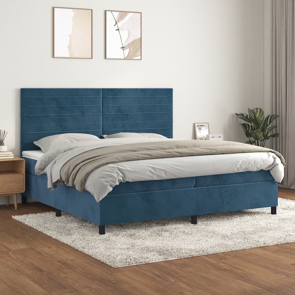 Κρεβάτι Boxspring με Στρώμα Σκούρο Μπλε 200x200 εκ. Βελούδινο