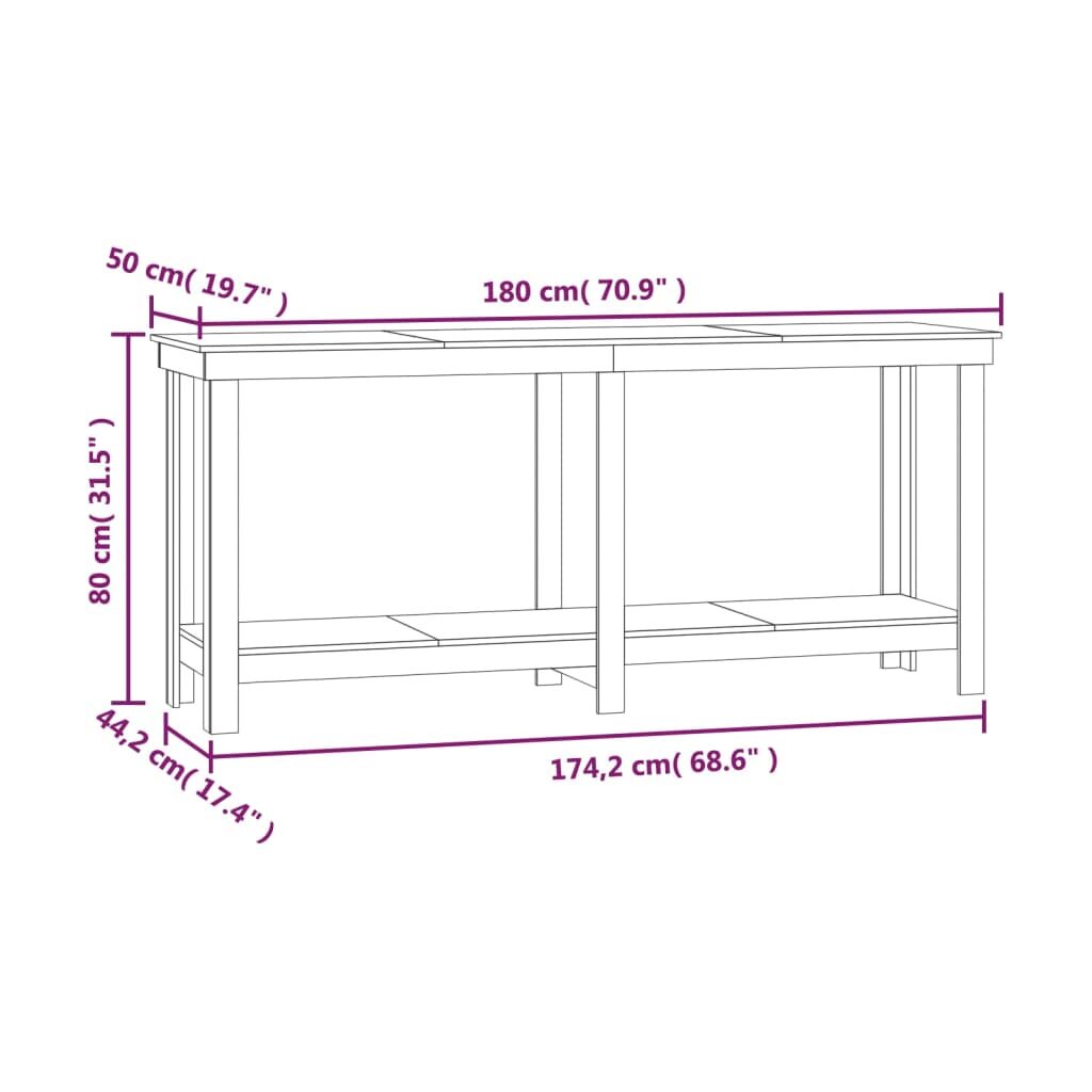 Πάγκος Εργασίας Μελί Καφέ 180 x 50 x 80 εκ. Μασίφ Ξύλο Πεύκο