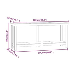 Πάγκος Εργασίας Μελί Καφέ 180 x 50 x 80 εκ. Μασίφ Ξύλο Πεύκο