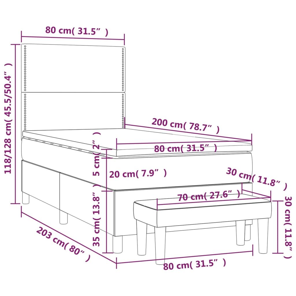 Κρεβάτι Boxspring με Στρώμα Σκούρο Γκρι 80x200 εκ. Υφασμάτινο