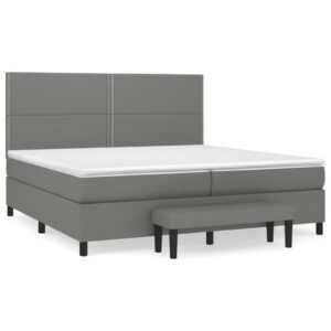 Κρεβάτι Boxspring με Στρώμα Σκούρο Γκρι 200x200 εκ. Υφασμάτινο