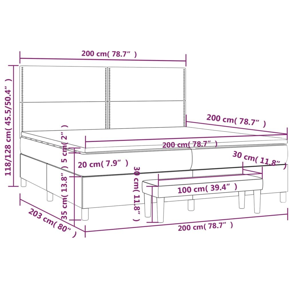 Κρεβάτι Boxspring με Στρώμα Σκούρο Γκρι 200x200 εκ. Υφασμάτινο