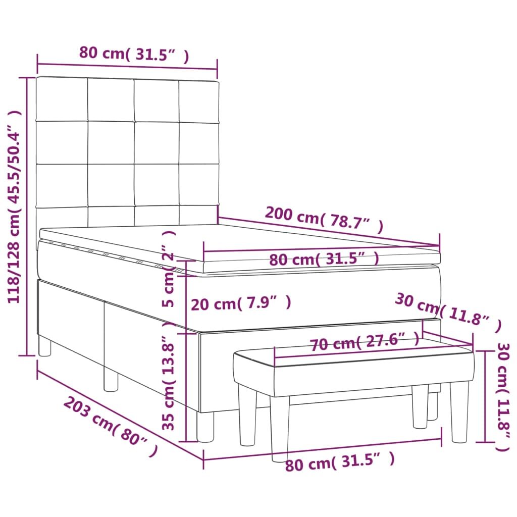 Κρεβάτι Boxspring με Στρώμα Σκούρο Γκρι 80x200 εκ. Υφασμάτινο