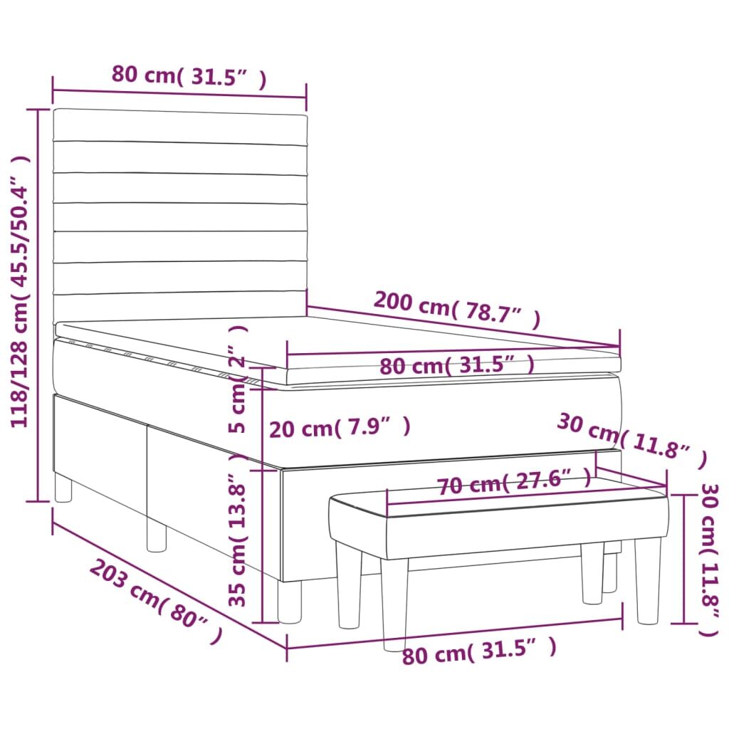 Κρεβάτι Boxspring με Στρώμα Σκούρο Γκρι 80x200 εκ. Υφασμάτινο