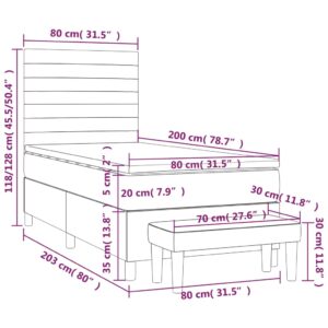 Κρεβάτι Boxspring με Στρώμα Σκούρο Γκρι 80x200 εκ. Υφασμάτινο