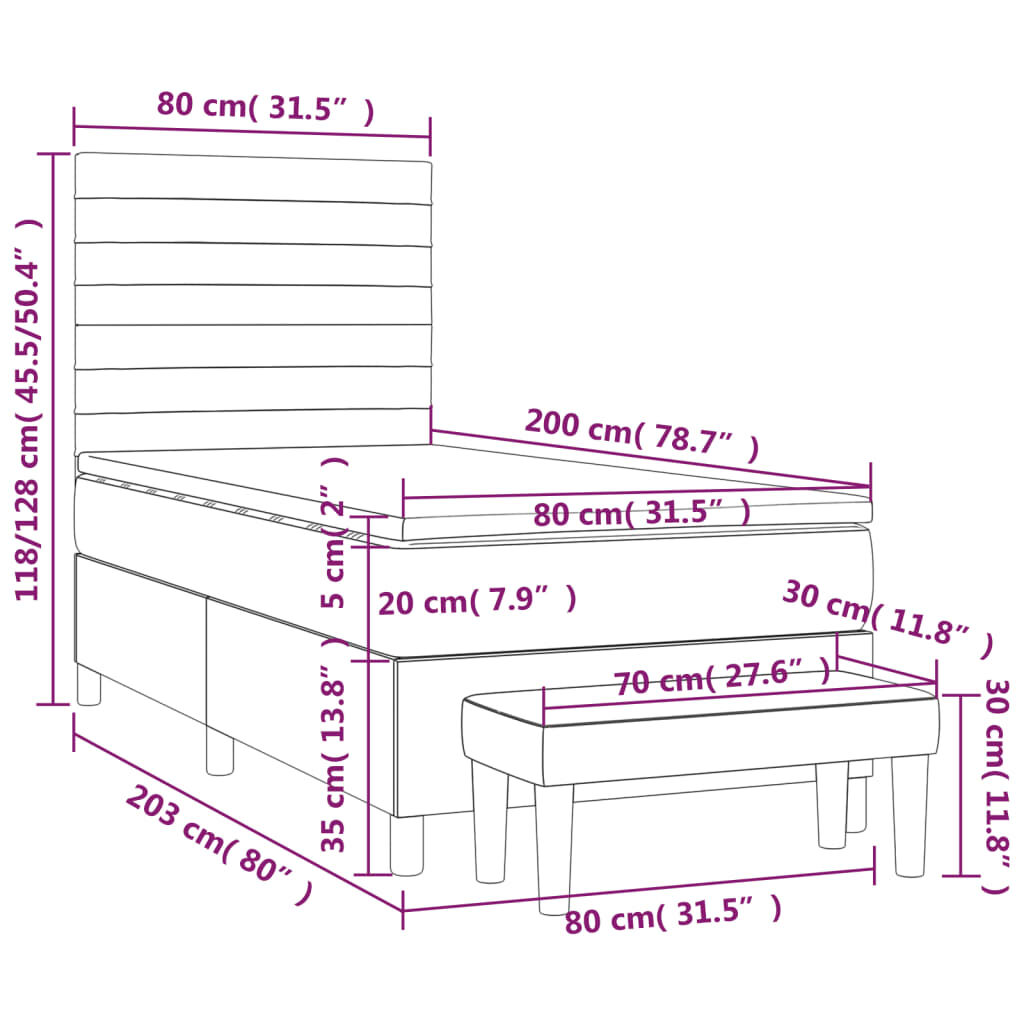 Κρεβάτι Boxspring με Στρώμα Κρεμ 80 x 200 εκ. Υφασμάτινο