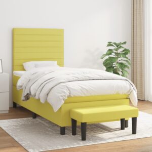 Κρεβάτι Boxspring με Στρώμα Ανοιχτό Πράσινο 90x190εκ Υφασμάτινο