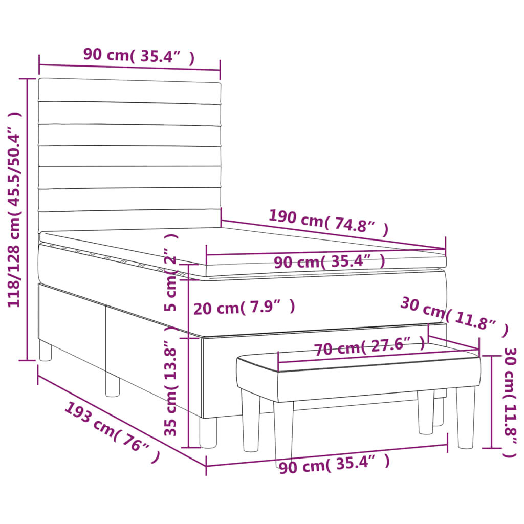 Κρεβάτι Boxspring με Στρώμα Ανοιχτό Πράσινο 90x190εκ Υφασμάτινο