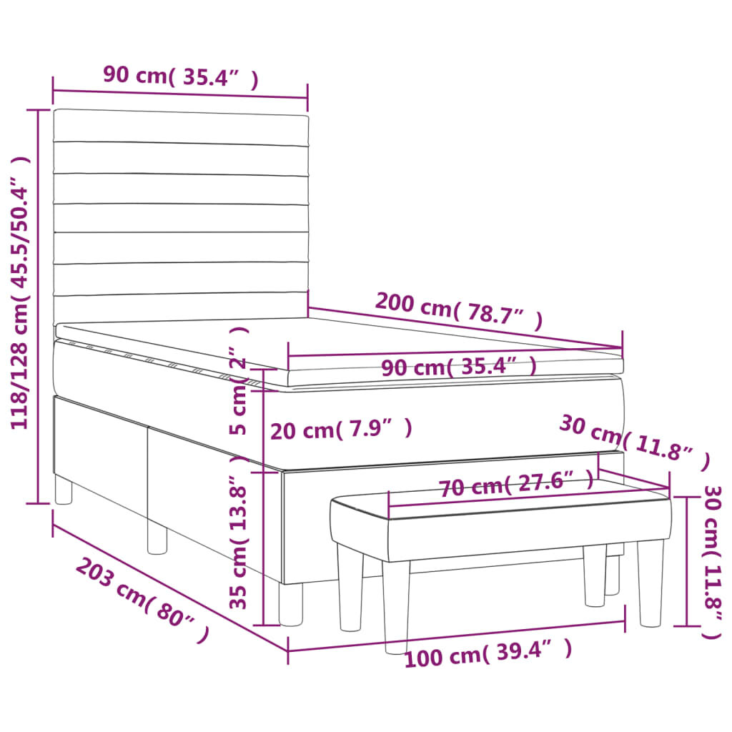 Κρεβάτι Boxspring με Στρώμα Κρεμ 90x200 εκ.Υφασμάτινο