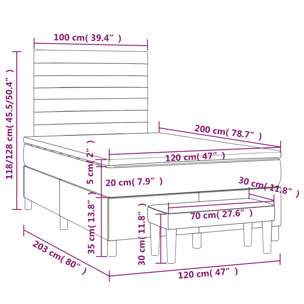 Κρεβάτι Boxspring με Στρώμα Κρεμ 120x200 εκ. Υφασμάτινο