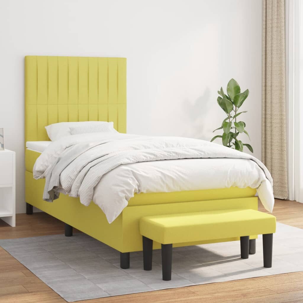 Κρεβάτι Boxspring με Στρώμα Ανοιχτό Πράσινο 90x190εκ Υφασμάτινο