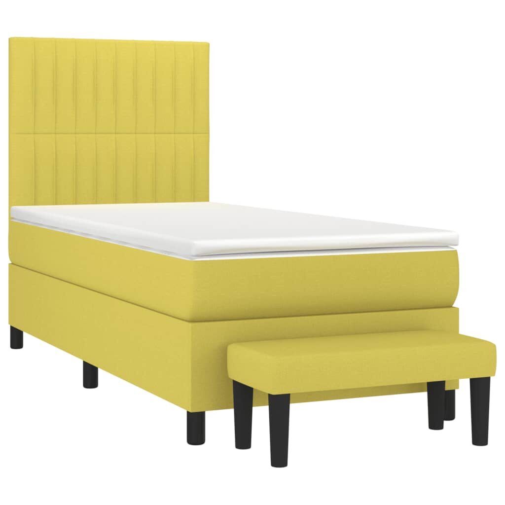 Κρεβάτι Boxspring με Στρώμα Ανοιχτό Πράσινο 90x190εκ Υφασμάτινο