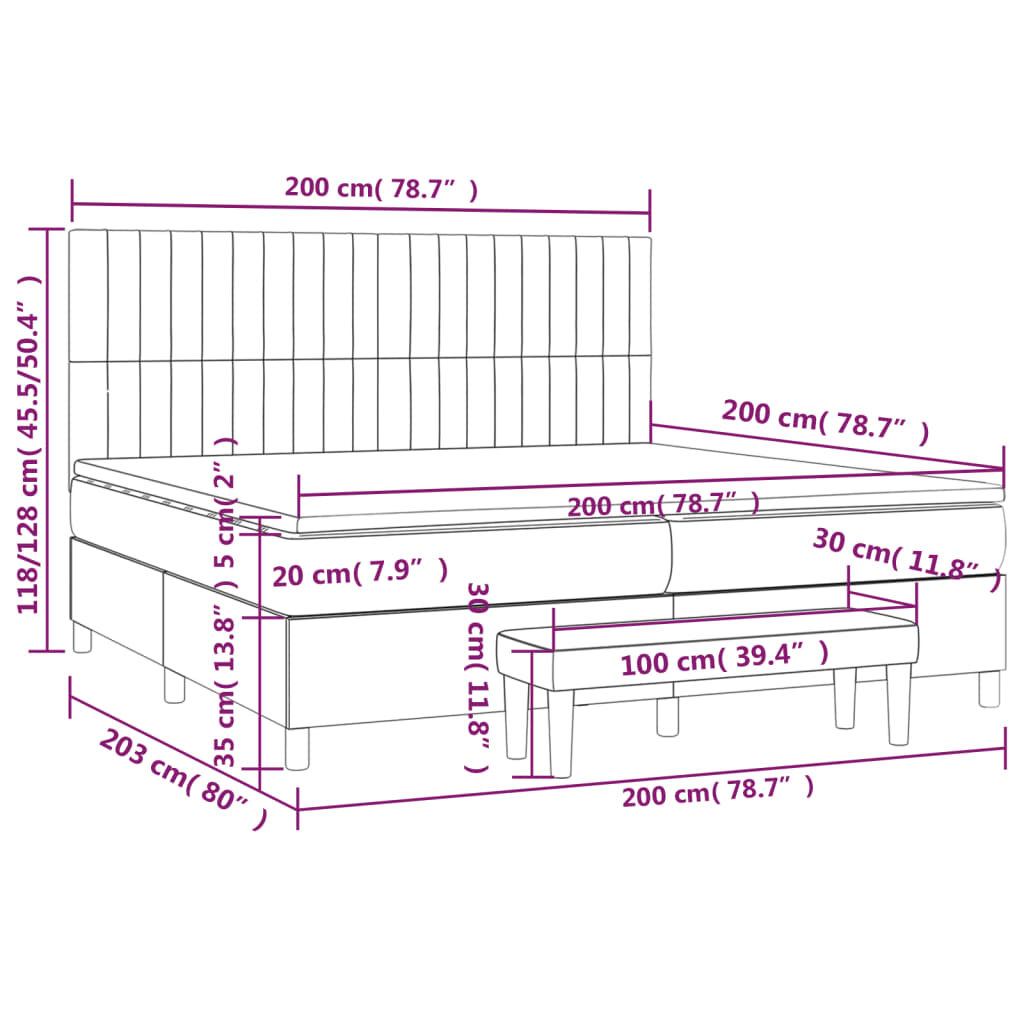 Κρεβάτι Boxspring με Στρώμα Σκούρο Γκρι 200x200 εκ. Υφασμάτινο