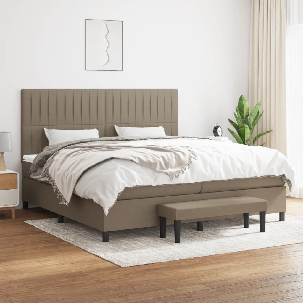 Κρεβάτι Boxspring με Στρώμα Taupe 200x200 εκ. Υφασμάτινο