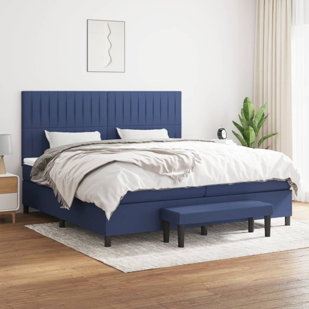 Κρεβάτι Boxspring με Στρώμα Μπλε 200x200 εκ. Υφασμάτινο