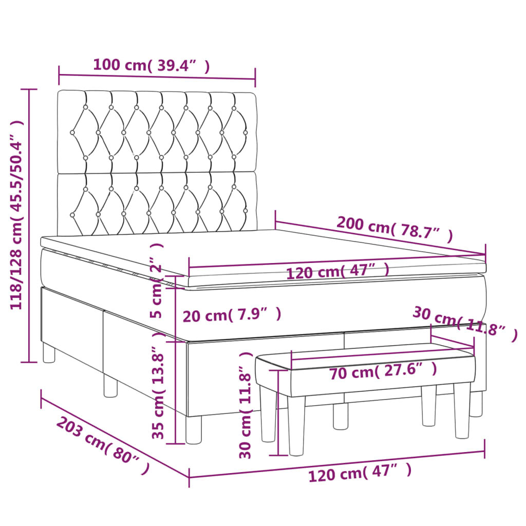 Κρεβάτι Boxspring με Στρώμα Κρεμ 120x200 εκ. Υφασμάτινο