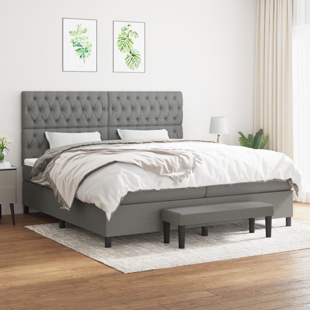 Κρεβάτι Boxspring με Στρώμα Σκούρο Γκρι 200x200 εκ. Υφασμάτινο